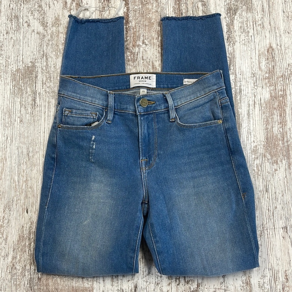 Frame Denim Distressed Le Skinny De Jeanne Crop Jeans In Stanwell Wash Size 25 - Picture 2 of 11